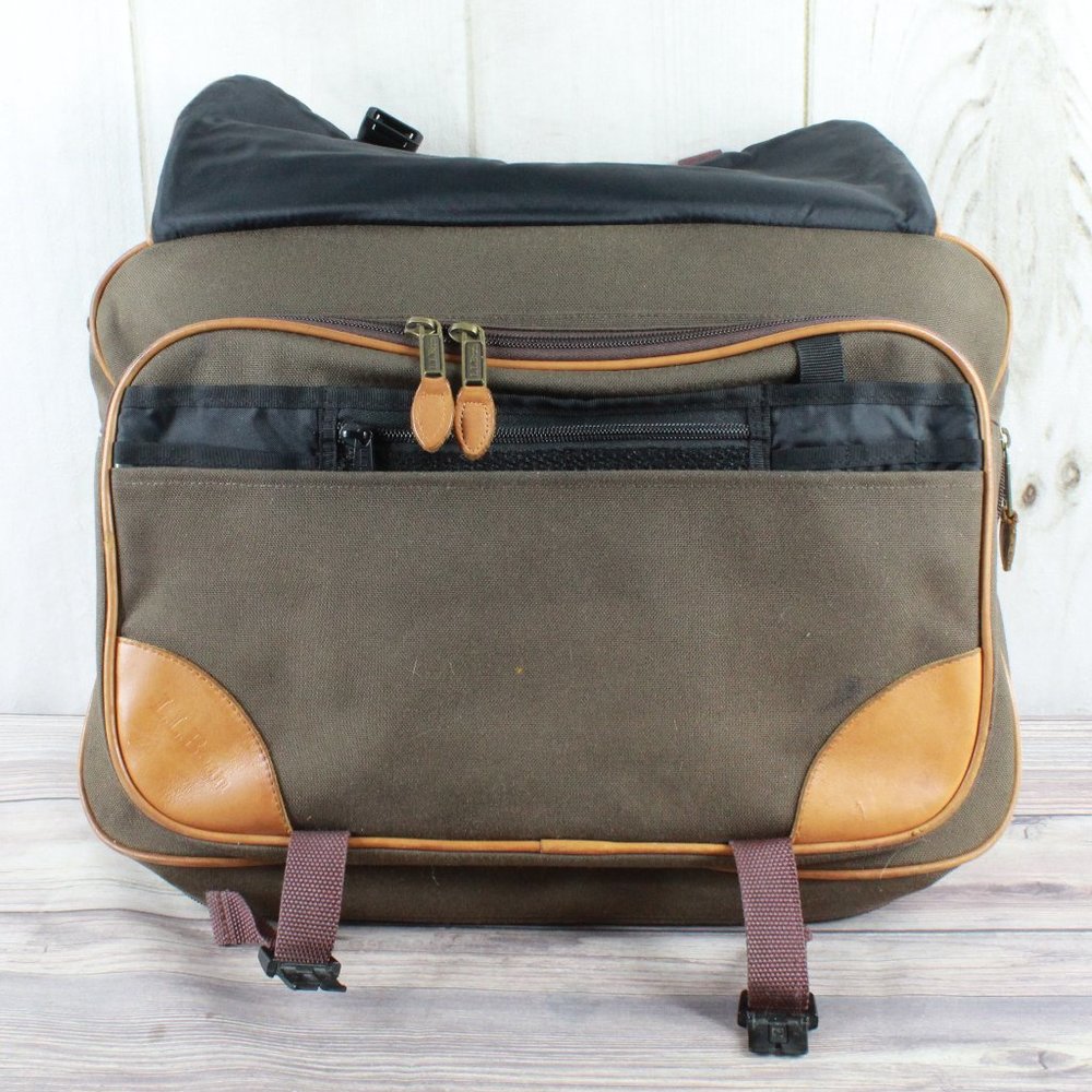 LL Bean Green Leather Brown Trim Embroidered "JGP" Messenger Bag Work - Picture 6 of 11